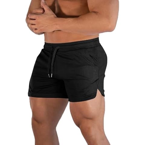 NUJOLI Men's Workout Running Shorts 5 Inch Breathable Lightweight Gym Athletic Sport Shorts for Bodybuilding Training Black Cover