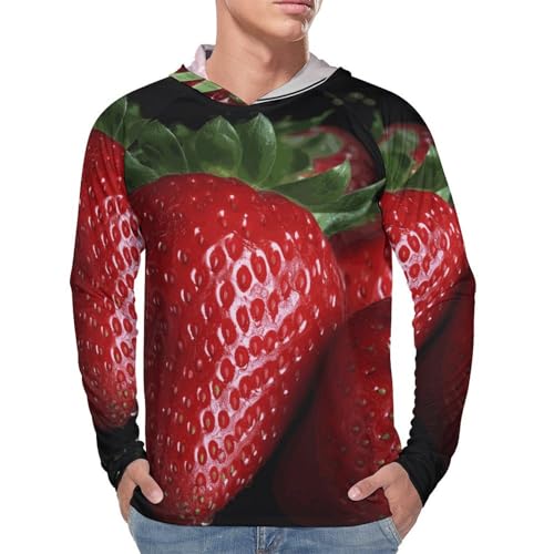 Men's Sun Shirts UPF 50+ Rash Guard Long Sleeve Sun Protection Hoodie Red Strawberry Lightweight Shirt 2XL4