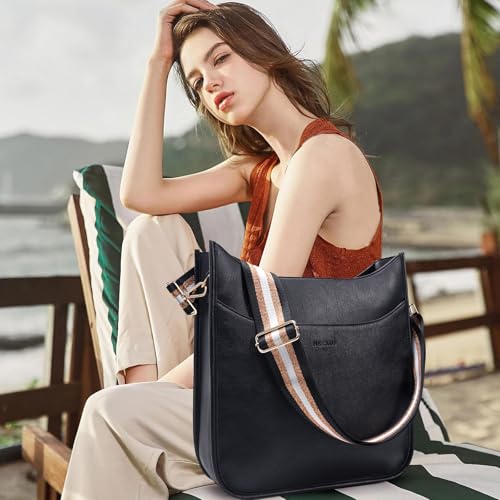 Image of HKCLUF Crossbody Bag for Women Vegan Leather Hobo Handbags Guitar Strap Purse Shoulder Bucket Bag with 2PCS Adjustable Straps