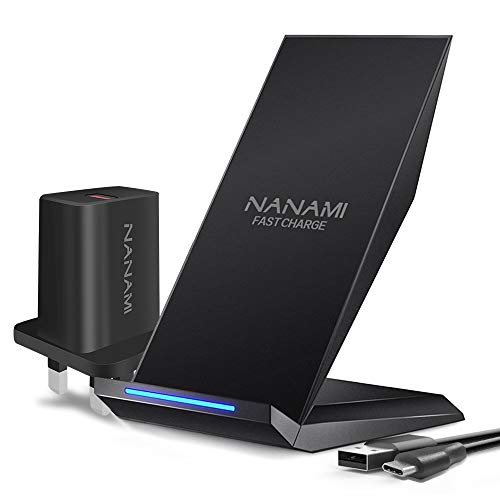 NANAMI Fast Wireless Charger, 7.5W Qi Certified Charging Stand Compatible with iPhone 11/11 Pro Max/XS Max/XS/XR/X/8/8 Plus, 10W for Samsung Galaxy S20/S10/S9/S8/S7/Note 10+/9/8, with QC3.0 Adapter