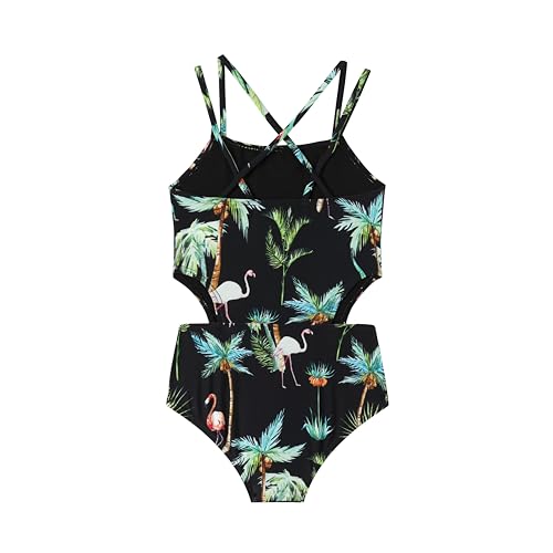 Image of LIZENS Girls' One Piece Leopard Swimwear Cut Out Spaghetti Straps Swimsuit Floral Beach Bathing Suit for Girls Toddler Kids