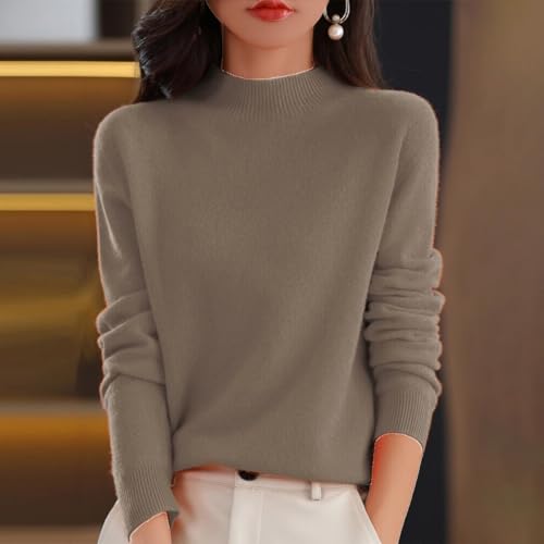 Cashmere Sweaters for Women Long Sleeve Mock Neck Knitted Tops Warm Soft Wool Blend Lightweight Pullover Sweater2