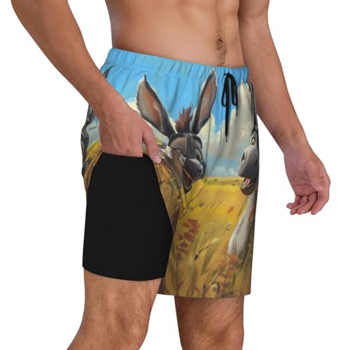 Funny Countryside Donkey Funny Men's Swim Trunks Board Shorts Quick Dry-2