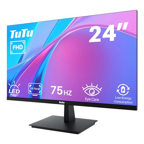 TuTu Monitor 24 Pulgadas FHD 75Hz Sin Marco LED Pantalla Ordenador con VGA, HDMI, VESA 75x75mm para Oficina, Gaming, PC y Más - TU238M2