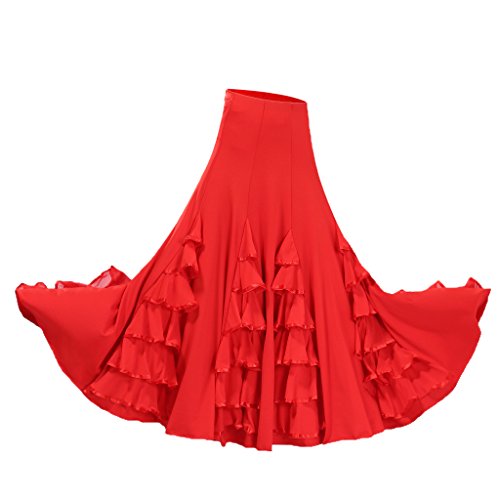Wswqop Vestido de Baile Latino con Traje de Baile, Falda Larga, Vestido de Flamenco Y Falda Hecha de Fibra de Poliéster Suave para Regalo, Decoración Del, Rosso, 60-105cm