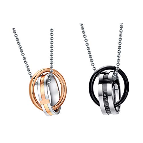 F Fityle 2Pcs Promessa De Amor Leal E Constante Anéis Duplos Colar De Pingente De Casais