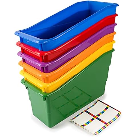 Really Good Stuff-163319 Durable Magazine, Book, Folder, File and Binder Holders – Ideal for Narrow or Vertical Storage Needs– Instantly Color Code Home Classroom –Assorted Primary Colors(Set of 6) Cover
