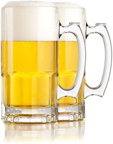 Serami Hikari Design 1L (34oz) German Style Extra Large Super Glass Beer Steins, Set of 2