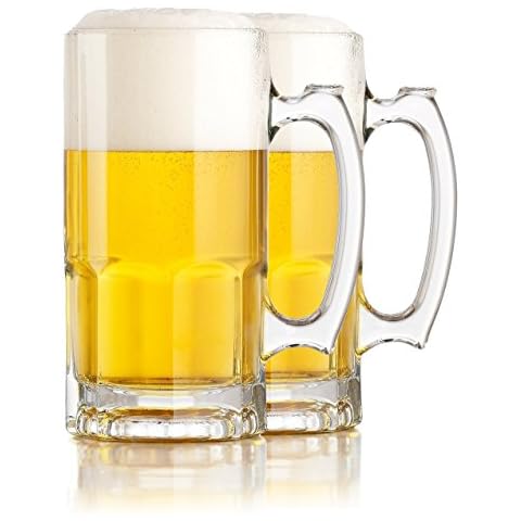 Serami Hikari Design 1L (34oz) German Style Extra Large Super Glass Beer Steins, Set of 2 Cover