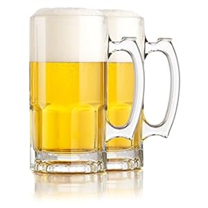 Serami Hikari Design 1L (34oz) German Style Extra Large Super Glass Beer Steins, Set of 2