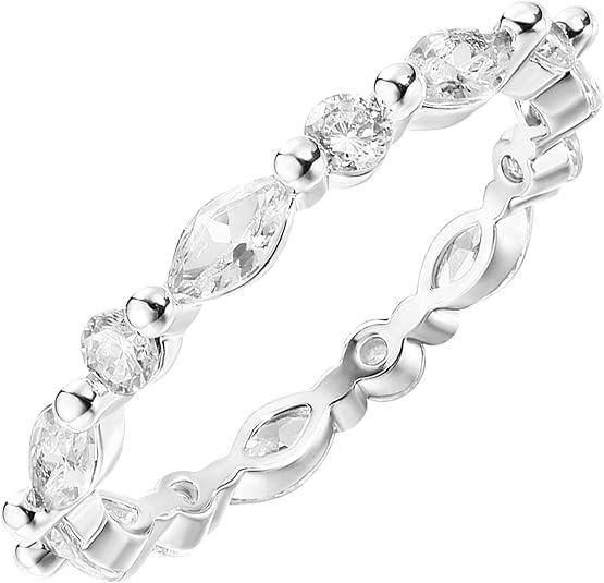 J.F 1.50 Ct Marquise&Round Cut Simulated Diamond Band Engagement Wedding Rings Set In 14K White Gold Plated