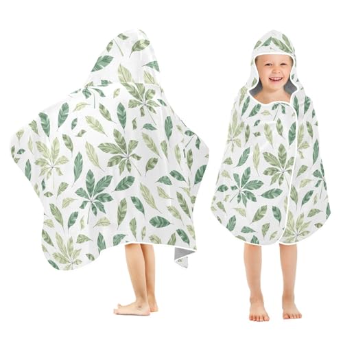susiyo Kids Hooded Bath Towel Tropical Leaves Beach Towel for Kids 23.5 x 50 Inch Microfiber Soft Absorbent Quick Dry Bath Swim Pool Towel Wrap Poncho Bathrobe with Hood for Kids Toddler