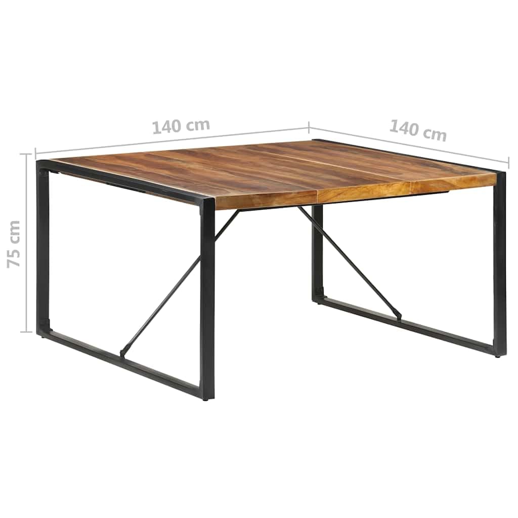 Stół do jadalni 140 x 140 x 75 cm, lite drewno, stalowe nogi, stół do jadalni z rysunkiem słojów naturalnego drewna i stabilnymi połączeniami, do kuchni, restauracji, rodzinnego posiłku i
