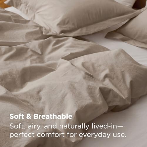 Image of Bedsure 100% Washed Cotton Duvet Cover Full Size - Tannish Linen Grey Minimalist Bedding Set 3-Piece - PureWoven Plain Simple & Soft Comforter Cover for All Seasons (Tannish Linen Grey, Full, 80 inchx90 inch)
