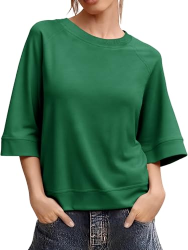 Image of Tankaneo Womens Oversized Half Sleeve T-Shirts Crew Neck Boxy Basic Tees Tops Summer Casual Loose Fit Tunic Shirts
