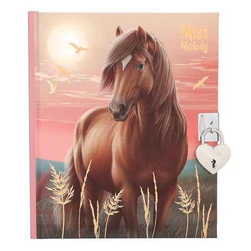 Depesche 13889 Miss Melody - Tagebuch in Rosa, mit Pferde Motiv und Gold Details, Buch mit Herz-Schloss, Sticker und linierten Seiten