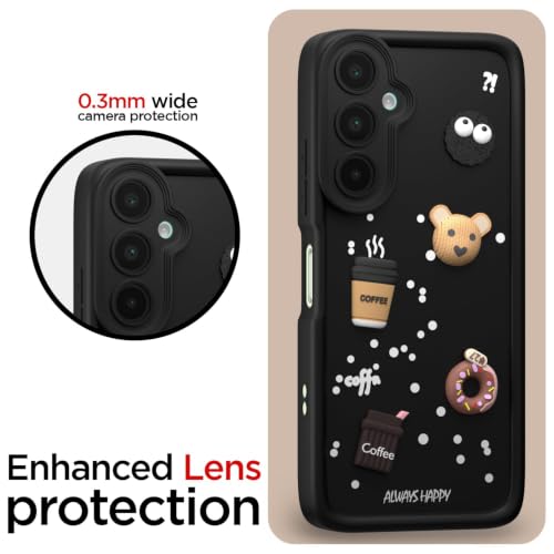 Image of Bintage Cute Fun Ball | Taddy Cartoon 3D Smiley Coffee Cup | Milk Donut | Full Camera Protection Back Cover Compatible for Samsung F16 5G - Black
