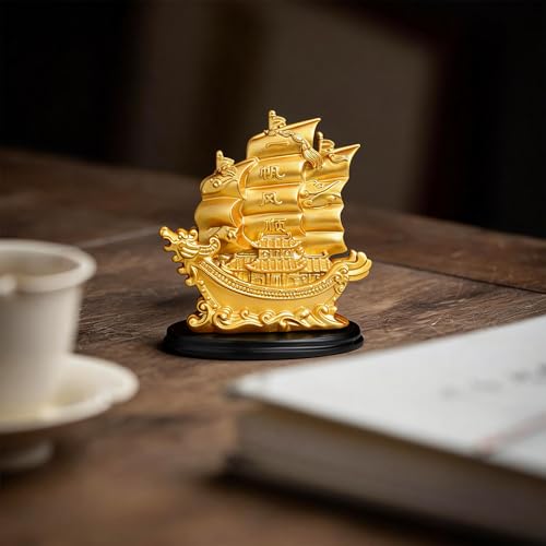 Estatua Barco de Vela Feng Shui Decorativa Dorada miniatura 4