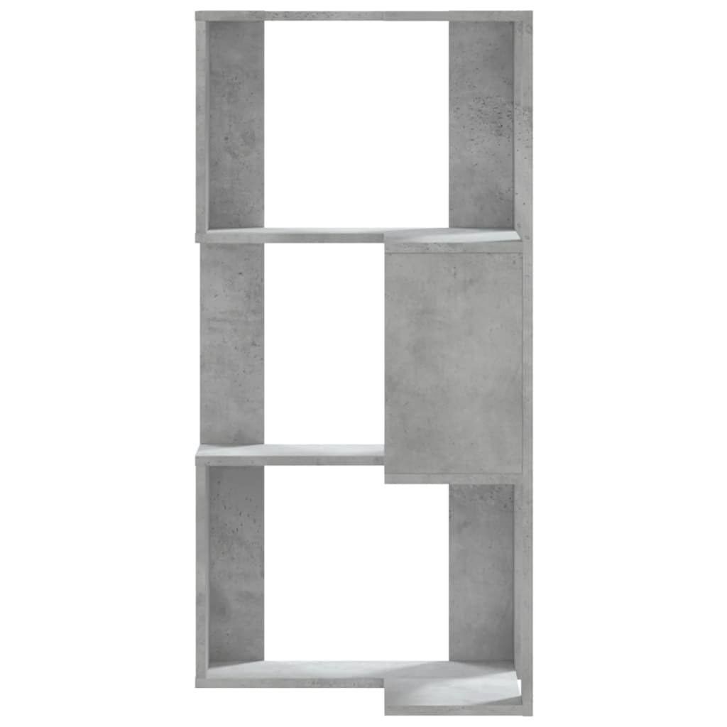 vidaXL Libreria angolare a 3 livelli, grigio cemento legno di ingegneria, scaffale a libri angolari, vetrina angolare, armadio ad angolo