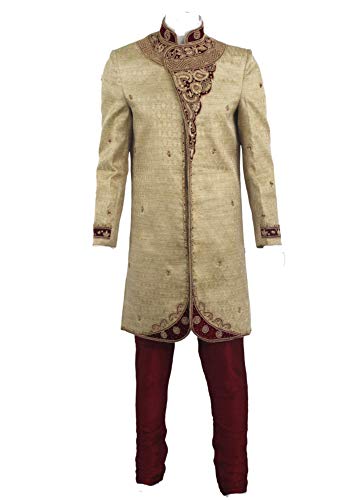 Nazkis Fashion Sherwani - Disfraz para hombre, color burdeos dorado dorado 40
