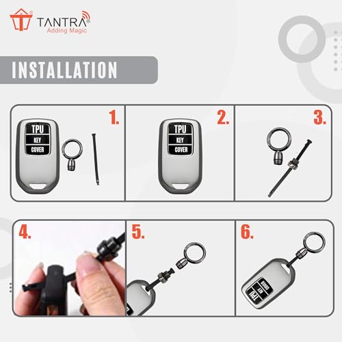 Image of SIAGO TPU Key Cover and Round Keychain Compatible for Kia Sonet | Carens | Seltos 3 Button Smart Key (Grey)