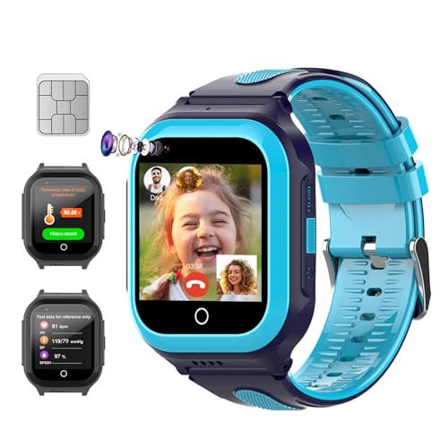 Image of Wonlex 4G Kids Smartwatch with SIM Card, 1.4 inch GPS Smart Watch for Kids, Boys Girls Phone Watch with Temperature HR BP Monitor, Video Calls, SOS, Camera, Pedometer, Alarm, Music Player(Blue)