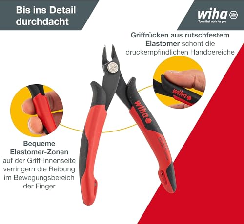 Wiha Präzisions Seitenschneider Elektronik klein (27391) breiter, spitzer Kopf ohne Wate 130mm I Drahtschneider Elektroinstallation I in… – Ansicht 3