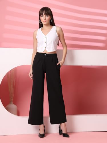 Image of OOMPH! Women's Straight Fit Mid Rise Korean Trousers|Trouser Pants for Women|Elegant Workwear for Office, College & Events|Trousers for Woman