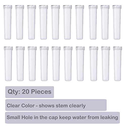Image of JFFX Floral Water Tubes, 2.8 Inch, Clear, 20 Pcs | Plastic Flower Vials with Caps for Flower Arrangement Decoration, Bouquet Accessories, Florist Supplies