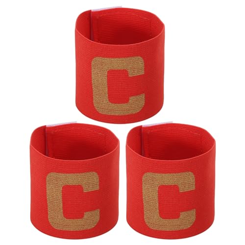 PATIKIL 9.4x2.5 Soccer Captain C Armband, 3 Pack Nylon Unisex Elastic Arm Badge Adjustable for Youth Adult Team Training, Red