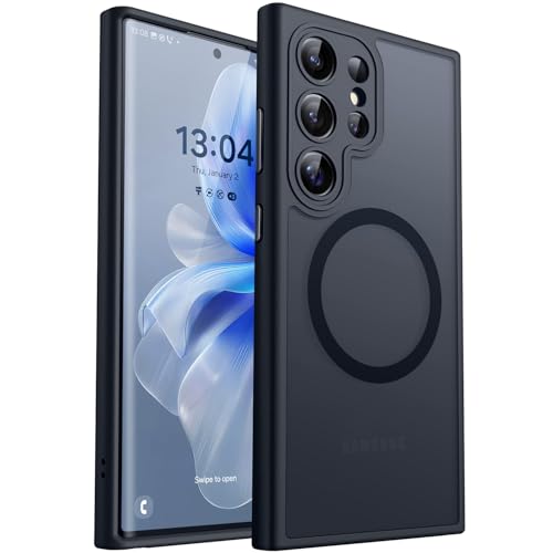 Image of CANSHN Designed for Samsung Galaxy S22 Ultra Case [Full Camera Protection] [Compatible with MagSafe] Translucent Matte Shockproof Protective Phone Cover 6.8 Inch - Black