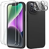 JETech 5 en 1 Funda Silicona para iPhone 14 Plus 6,7 Pulgadas con 2 Protector Pantalla y 2 Protector Lente Cámara, Cristal Vidrio Templado Cobertura Completa, Carcasa Antigolpes (Negro)