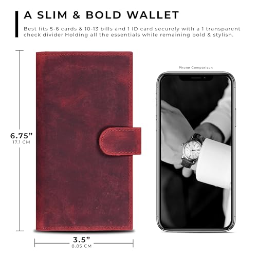 Image of Oak Leathers Checkbook Cover Slim Minimalist For Men with RFID Blocking Credit Card Holder Wallet (Vintage Red)