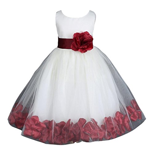 Pink Promise Ivory Wedding Flower Petals Girl Pageant Dress with Bow2