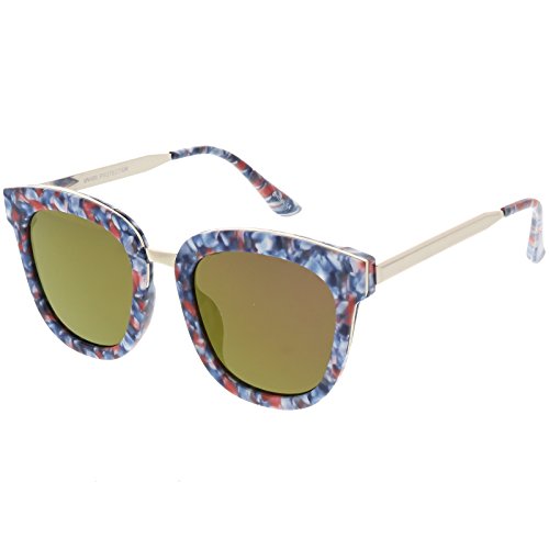 zeroUV - Marble Printed Metal Nose Bridge Colored Mirror Square Flat Lens Horn Rimmed Sunglasses 49mm2