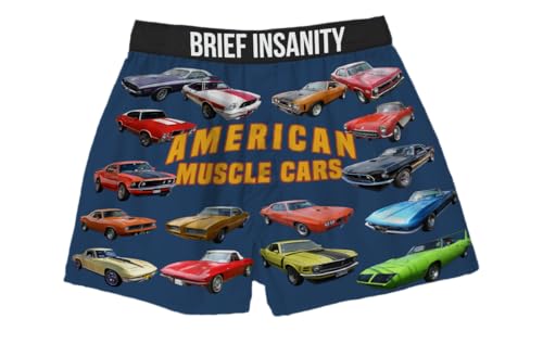 BRIEF INSANITY Boxer Briefs for Men and Women | Vintage Car Mustang Print Boxer Shorts - American Muscle Car Underwear2
