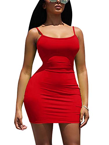 Image of LCNBA Sexy Spaghetti Strap Tank Dress Basic Backless Bodycon Club Party Mini Dress