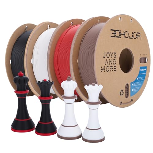 Image of 3DHoJor Matte PLA Filament 1.75mm 1kg*4 Bundle Cardboard Spool PLA Filament 1.75 PLA 3D Printing Filament, Print with Most 3D Printers 3D Filament-Deep Black /Milky White /Fire Engine red /Brown