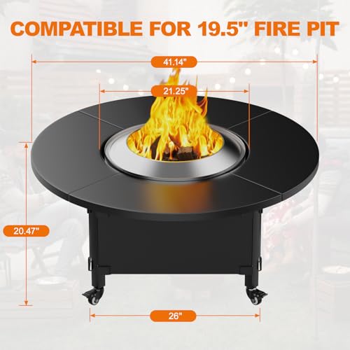 Image of Fire Pit Surround Tabletop for Solo Stove Bonfire,Foldable Surround Table with Wheels for Safety & Easy Clean,42 inch Powder-Coated Steel Wood Burning Stove Surround Table Top,Accessories for Solo Stove
