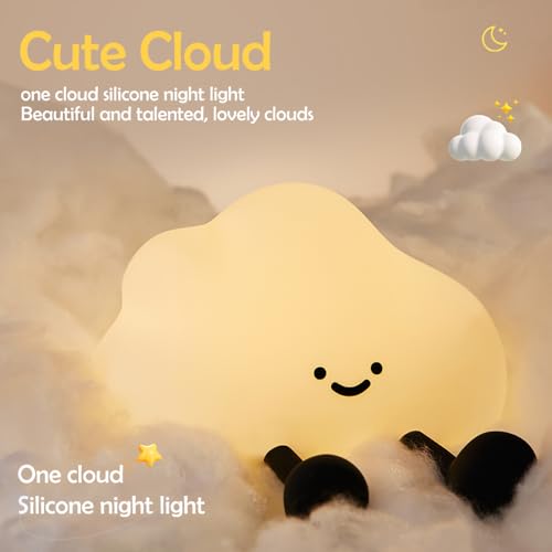 Cute Cloud Night Light Silicone Nursery USB Rechargeable Christmas Sleeping Bedside Lamp Touch Sensor Nightlights for Bedroom - Image 3