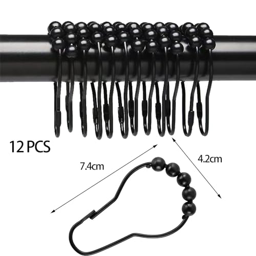 Miniatura 7 de 12 Piezas Anillos De Cortina De Ducha,Gancho De Cortina De Ducha Con Sistema De Deslizamiento,Anilla Cortina De Acero Inoxidable Para Baños Ventanas Negro