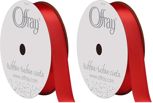 Image of Berwick Offray 062050 5 /8 inch Wide Single Face Satin Ribbon, Red, 6 Yds (Pack of 2)