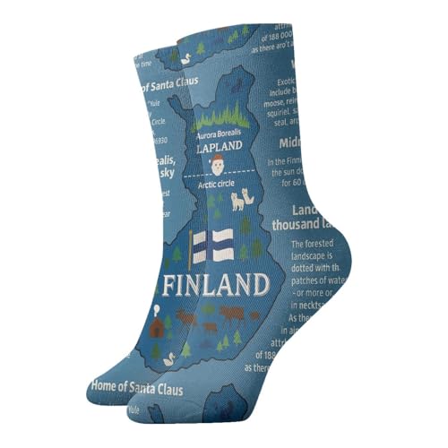 UVBDF Carte de la Finlande avec diverses chaussettes confortables respirantes et respirantes pour évacuer l'humidité, chaussettes douces pour un usage quotidien et la salle de sport