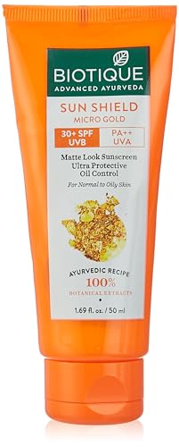 Biotique Sun Shield Micro Gold 30+Spf Matte Cream Sunscreen Ulra Protective Oil Control For Normal Skin, 50Ml, Pack Of 1