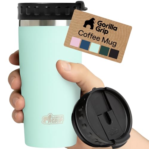 GORILLA GRIP 304 Stainless Steel Travel Coffee Mug, 20oz Mint