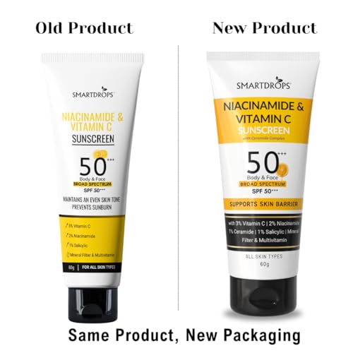 Image of SPF 50+++ PA+++ Broad Spectrum Sunscreen Lotion with Niacinamide and Vitamin C, Lightweight Daily Sunscreen for Face, Neck and Body, Men and Women Use | 60ml (Pack of 3)