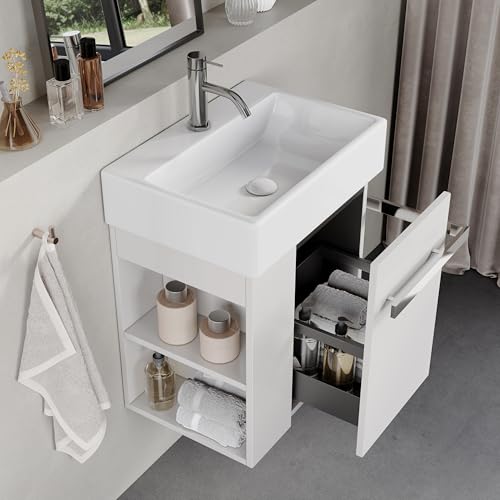 Dimensioni compatte Progettato specificamente per bagni di piccole dimensioni, il mobile lavabo misura 51,5 × 35,5 × 62,5 cm. Con una profondità di soli 35,5 cm e un lavabo in ceramica largo 50 cm, occupa uno spazio minimo offrendo al contempo la massima funzionalità. Il cassetto offre uno spazio di archiviazione ottimizzato, mentre il design elegante valorizza i bagni per gli ospiti o gli interni compatti.
