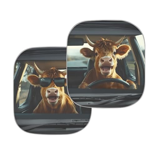 Image of Fashion Highland Cow Sunshade Visor 2 PCS Car Windshield Sun Shade Easy Installation Foldable Automotive Interior Accessories for Sun Protection Sun Shade for UV Protection