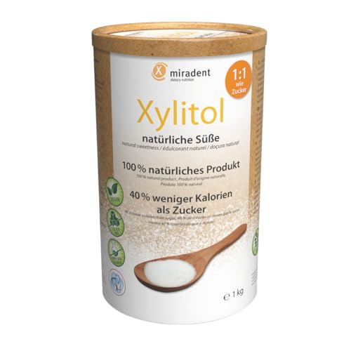 miradent Xylitol 1.000 g Dose | Natürlicher Zuckerersatz zum Backen & Kochen | Xylit Zucker – Kalorienarm, Vegan & Glutenfrei | low carb | zahnfreundlicher Zucker | natürliche Süße