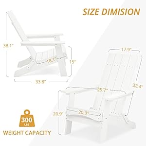 LUE BONA Folding Adirondack Chair HDPS Poly Modern Adirondack Chair Weather Resistant Outdoor HIPS Adirondack Fire Pit Chair for Patio Porch Deck Pool Garden Backyard White